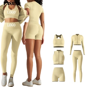 Seamless Ribbed Yoga Set 2 Piece Four-Way Stretch Eco-Friendly