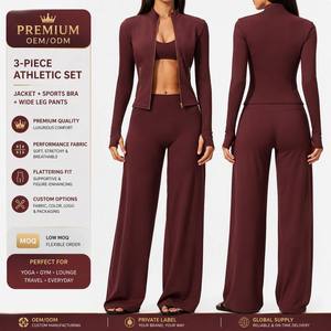 Flare Legging Yoga Set Women Zip Long Sleeve Sports Bra